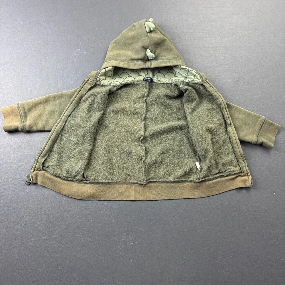 Baby Gap Hoodie Toddler Boy 2T Green Dinosaur 3D Spikes Fleece Zip Up Sweatshirt